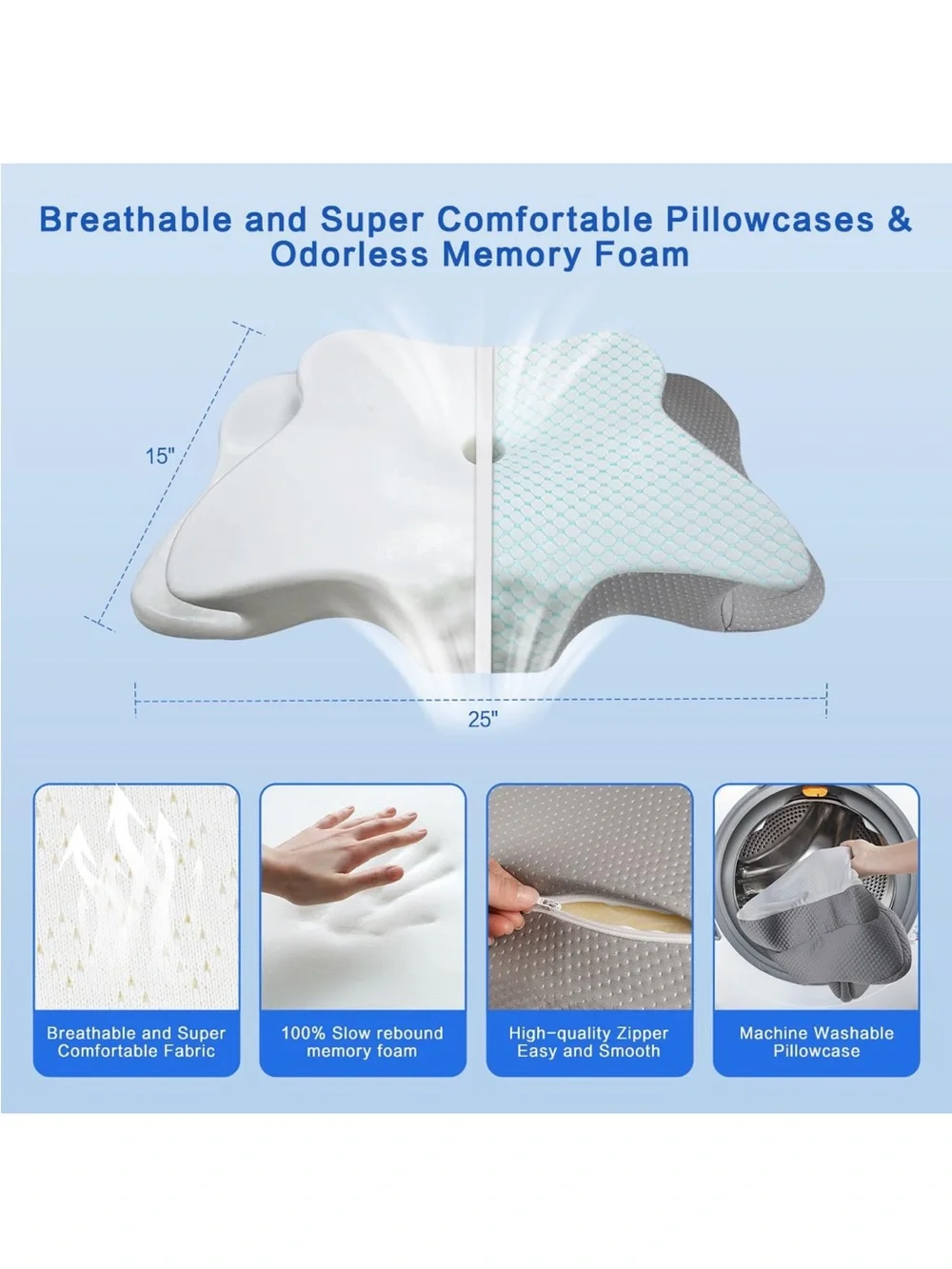 Memory Foam Cervical Pillow Queen Adjustable Ergonomic Neck Support Orthopedic